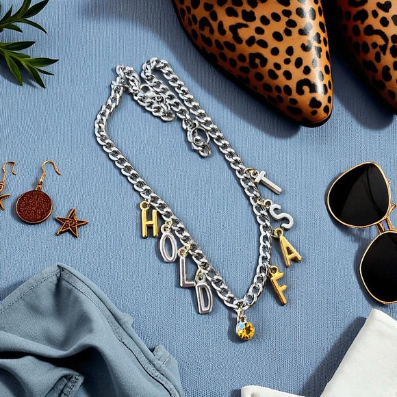 Chic Two-Tone Charm Necklace “Hold Fast” 15” - Picture 8 of 14